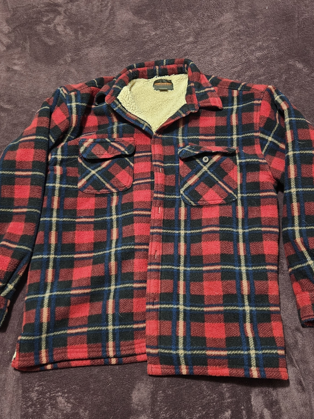 Vtg Northwest Territory Flannel Jacket Mens L Red Fair Distressed Sherpa Lined
